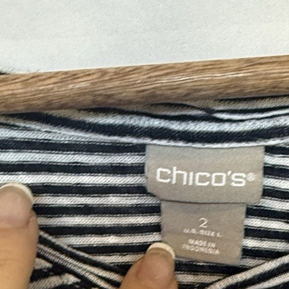 Chicos Womens Linen Popover Casual Top Size L Striped Resort Oversized Coastal - Picture 2 of 9